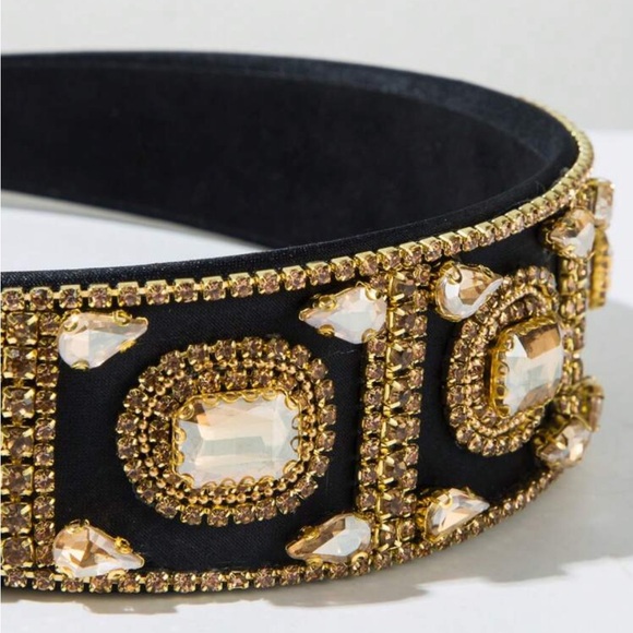 Elegant Black and Gold‎ Rhinestones Embellished Headband - Picture 4 of 9